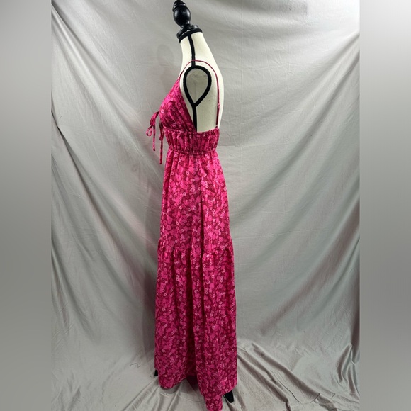 Boho Floral V-Neck Dress With Ruffle Wide Hem Pink - Picture 8 of 9